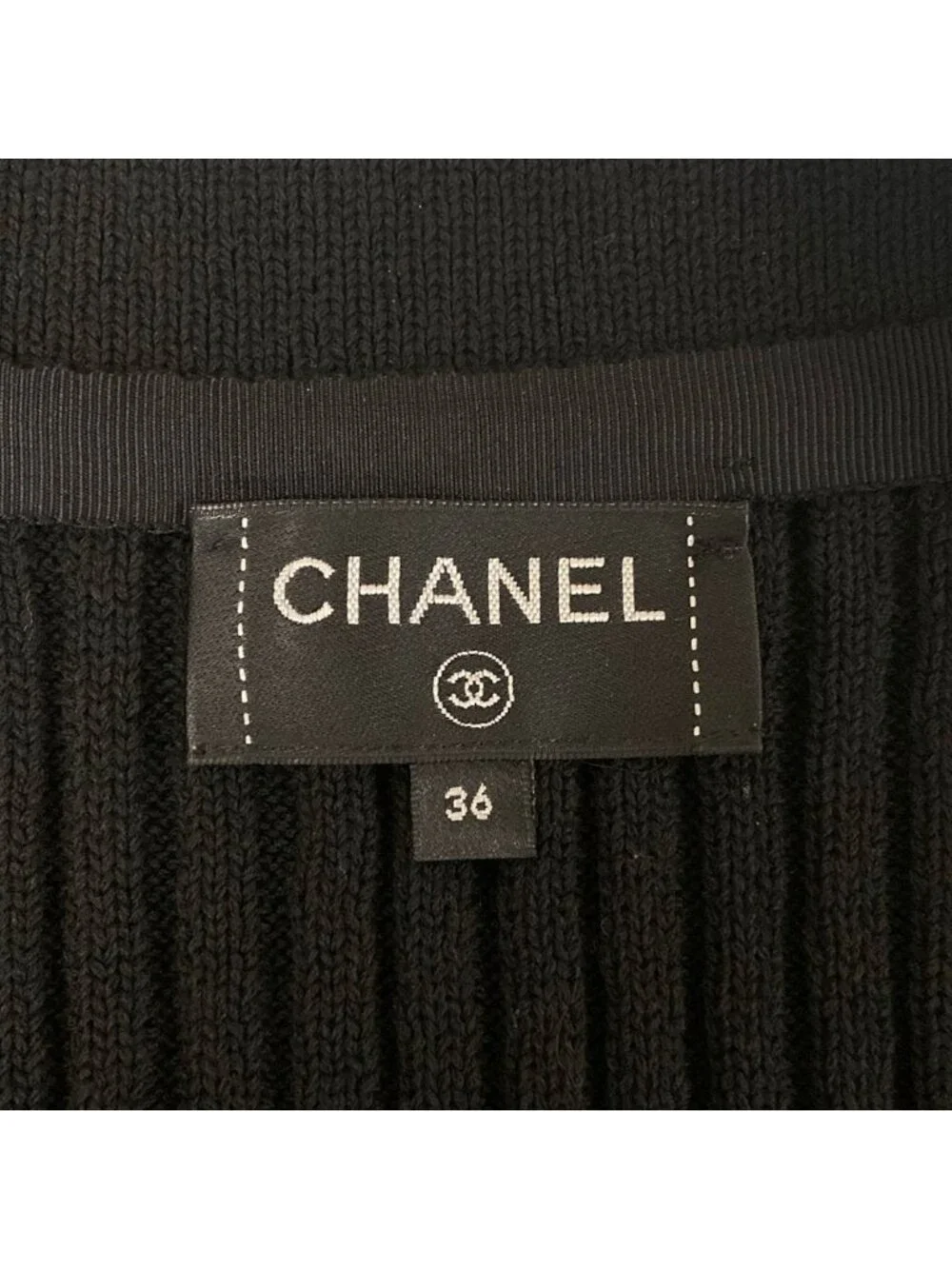 Chanel Jacket 36 S Black Knit Shoulder Pad CC Logo Button Long Sleeve Cotton